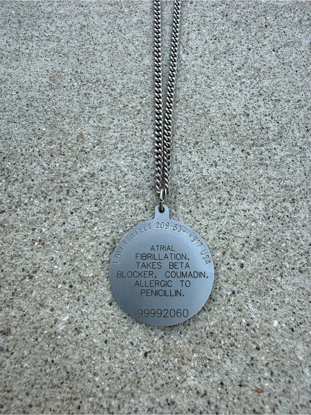 Vintage Sterling Silver Medic Alert Pendant on Chain, Penicillin Retro